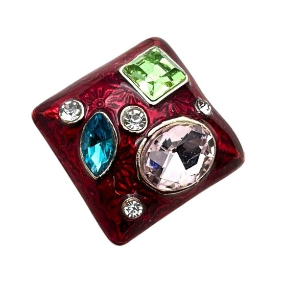 Womens Earrings Blue Pink Green Rhinestone Red Enamel Earrings Pierced - Picture 3 of 4